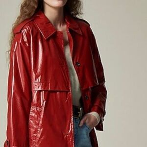 Luxurious J Crew gorgeous Red Glossy Trench/Rain Coat, size small.